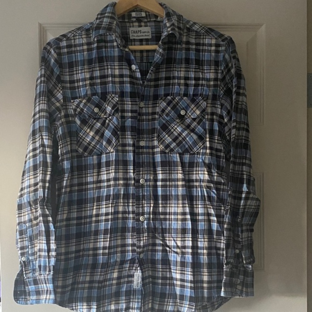 Chaps Navy, Black & White Plaid Button-Down Shirt